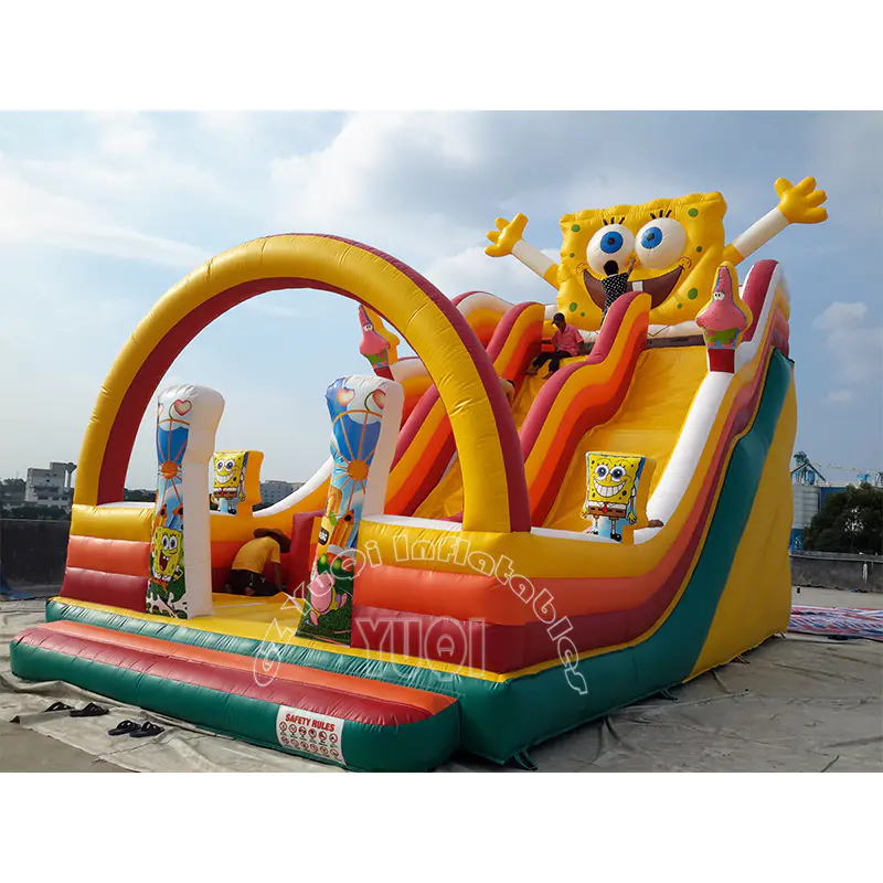 YQ323 0.55mm PVC tarpaulin double lane bouncy castle cartoon inflatable slide for sale