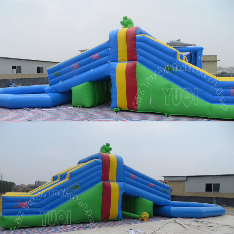 inflatable splah dual lane water pool side slide