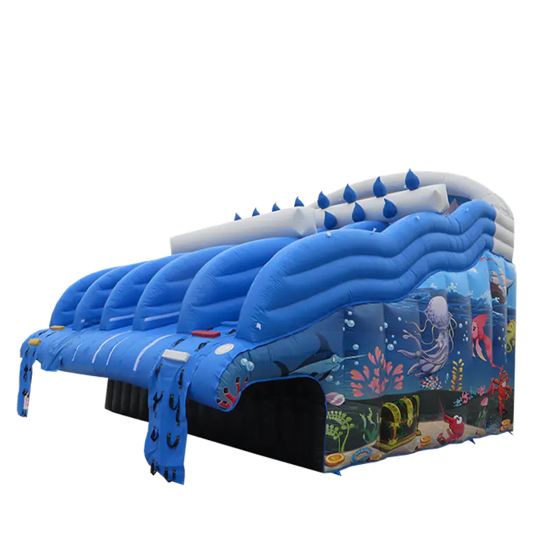 inflatable dual climbing slide water slide to the side of pool 