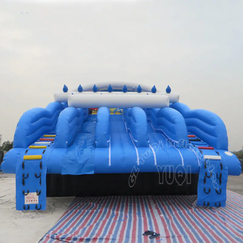 inflatable dual climbing slide water slide to the side of pool 