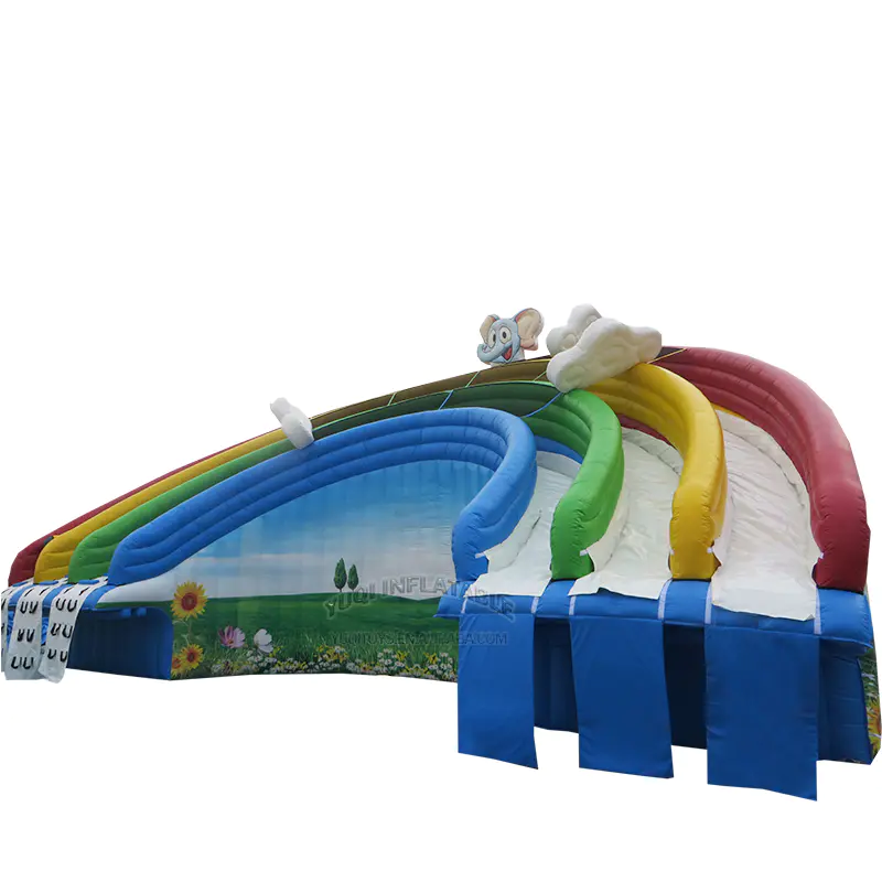 YUQI Amusement park inflatable land triple splash water slide with pool